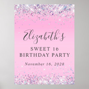 Glitzer Pink Sweet 16 Geburtstagsparty Poster