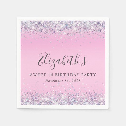 Glitzer Pink Sweet 16 Geburtstagsparty Serviette (Vorderseite)