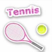 Glitzer Pink Tennis Racket & Ball Niedlich Sport Aufkleber (Vorderseite)