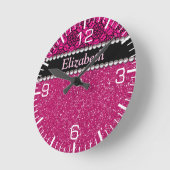 Glitzer Pink und Schwarz Muster Rhinestones Runde Wanduhr (Winkel)