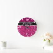 Glitzer Pink und Schwarz Muster Rhinestones Runde Wanduhr (Zuhause)