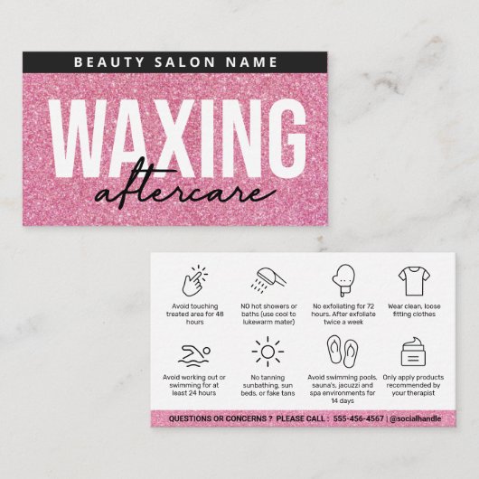 Glitzer Pink Waxen nach der Pflegekarte Haarentfer Visitenkarte (Vorne/Hinten)