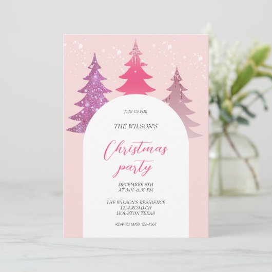 Glitzer Pink Weihnachten Einladung (Stehend Vorderseite)