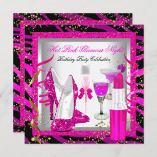 Glitzer Pink Zebra Glamour Night Birthday Party Einladung