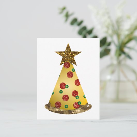 Glitzer Pizza Weihnachtsbaum Feiertagspostkarte (Stehend Vorderseite)