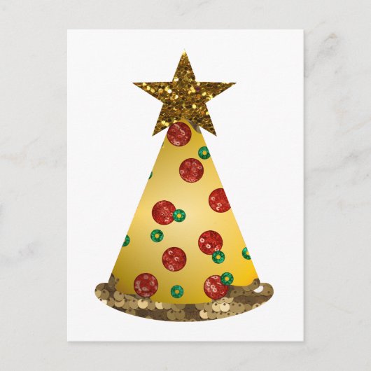 Glitzer Pizza Weihnachtsbaum Feiertagspostkarte (Vorderseite)