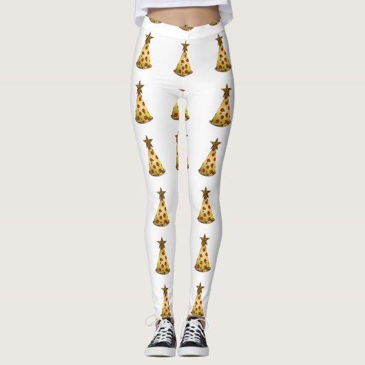 Glitzer Pizza Weihnachtsbaum Leggings (Vorderseite)