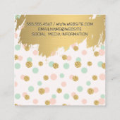 Glitzer Polka Dot | Gold gebürstet | Monogramm Quadratische Visitenkarte (Rückseite)