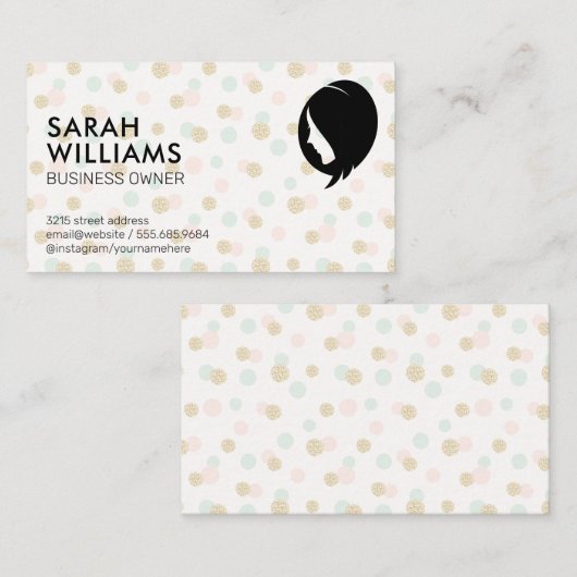 Glitzer Polka Dot Pattern | Damen Beauty Visitenkarte (Vorne/Hinten)