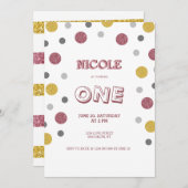 Glitzer Polka Dots 1. Geburtstag Einladung (Vorne/Hinten)