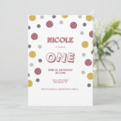 Glitzer Polka Dots 1. Geburtstag Einladung (Stehend Vorderseite)