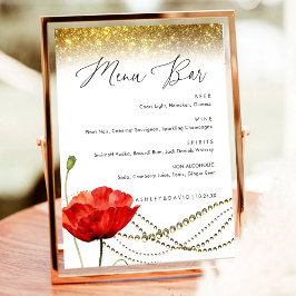 Glitzer Poppy Elegante Wedding Menu Bar Sign Poster