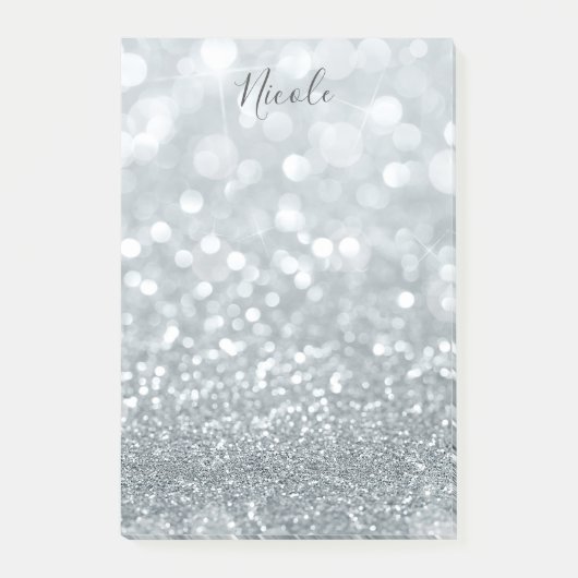 Glitzer Princess Silver Sparkle Glamour Post-it Klebezettel (Vorderseite)