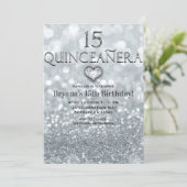 Glitzer Prinzessin Silver 15 Quinceañera Party Einladung (Stehend Vorderseite)