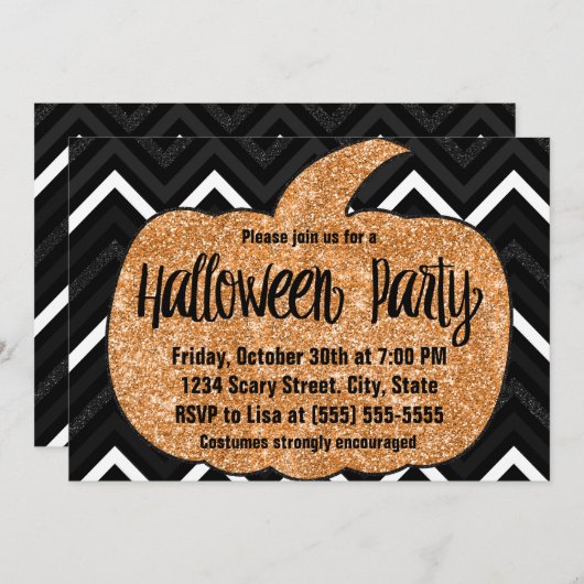 Glitzer Pumpkin Halloween-Party Einladung (Vorne/Hinten)