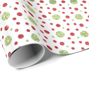 Glitzer-Punkte im Weihnachtsroten und grünen Geschenkpapier