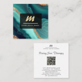 *~* Glitzer QR Luxe Initial AP66 Türkis Gold Quadratische Visitenkarte (Vorne/Hinten)