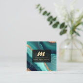 *~* Glitzer QR Luxe Initial AP66 Türkis Gold Quadratische Visitenkarte (Stehend Vorderseite)