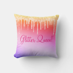 Glitzer Queen Hot Pink Glitzern Bling Glam Kissen