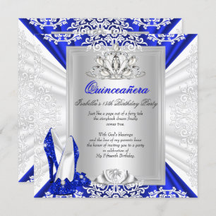 Glitzer Quinceanera 15. Geburtstag Royal Blue Heel Einladung