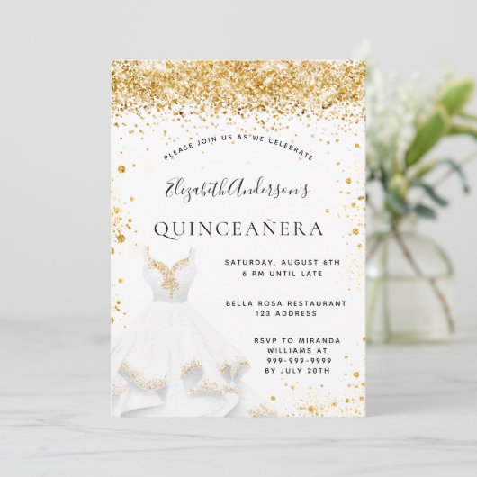 Glitzer Quinceanera Einladung (Stehend Vorderseite)
