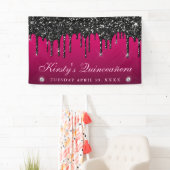 Glitzer Quinceanera, rosa und schwarz Banner (Insitu)