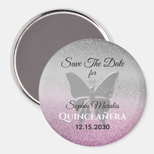 Glitzer Quinceañera Save the Date Einladung Magnet (Vorderseite/Rückseite)