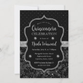 Glitzer Quinceanera, Schwarz und Silber Einladung (Vorderseite)
