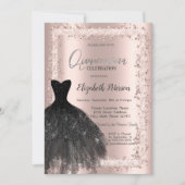 Glitzer Rahmen, Black Dress Rose Gold 15. Geburtst Einladung (Vorderseite)