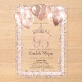 Glitzer Rahmen, Krone, Balloons 95. Geburtstag Acryleinladungen (Vorderseite)