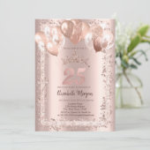 Glitzer Rahmen, Kronen, Balloons 25. Geburtstag Einladung (Stehend Vorderseite)