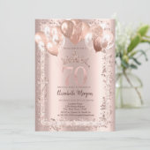 Glitzer Rahmen, Kronen, Balloons 70. Geburtstag Einladung (Stehend Vorderseite)