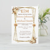 Glitzer Rahmen mit Blume Hochzeitseinladungen Einladung (Stehend Vorderseite)