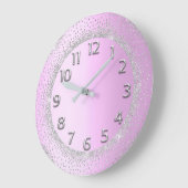 Glitzer Rahmen Rosa graue Zahlen Blush Beauty Große Wanduhr (Winkel)