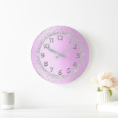 Glitzer Rahmen Rosa graue Zahlen Blush Beauty Große Wanduhr (Zuhause)