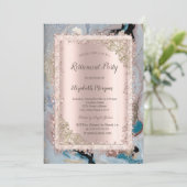 Glitzer Rahmen, Rose Gold, Marmorrückgabe Einladung (Stehend Vorderseite)