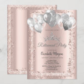 Glitzer Rahmen Silver Crown Balloons Ruhestand Einladung (Vorne/Hinten)