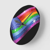 Glitzer Rainbow American Flag Clock Runde Wanduhr (Winkel)