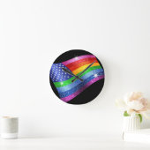 Glitzer Rainbow American Flag Clock Runde Wanduhr (Zuhause)