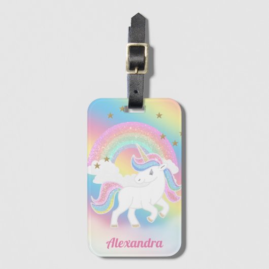 Glitzer Rainbow and Unicoron mit Personalisiertem Gepäckanhänger (Vorderseite Vertikal)