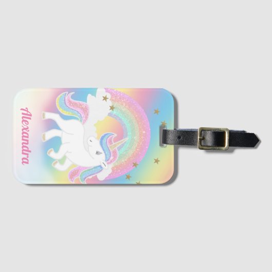 Glitzer Rainbow and Unicoron mit Personalisiertem  Gepäckanhänger (Vorderseite (Horizontal))