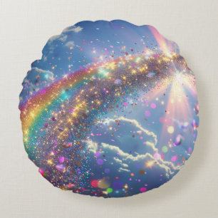 Glitzer Rainbow Digitale Kunst Rundes Kissen