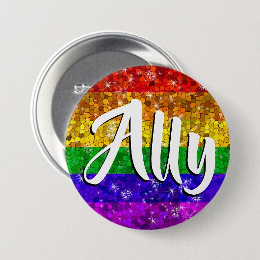Glitzer Rainbow Flag Ehegewähr Gay Pride Button (Vorne & Hinten)