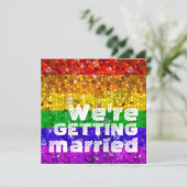 Glitzer Rainbow Flag Ehegewähr Gay Pride Einladung (Stehend Vorderseite)