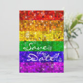 Glitzer Rainbow Flag Ehegewähr Gay Pride Save The Date (Stehend Vorderseite)