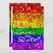 Glitzer Rainbow Flag Ehegewähr Gay Pride Save The Date (Vorne/Hinten)