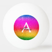 Glitzer Rainbow Lila Gelbe Monogramm Tischtennisball (Vorderseite)