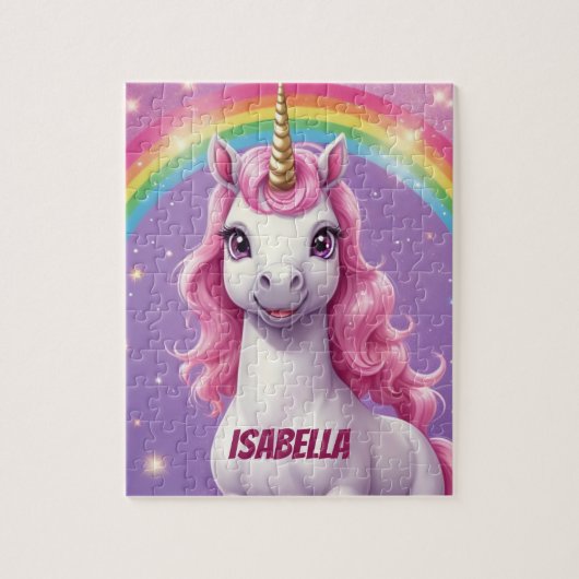 Glitzer Rainbow Niedlich Unicorn Personalisiert Puzzle (Vertikal)