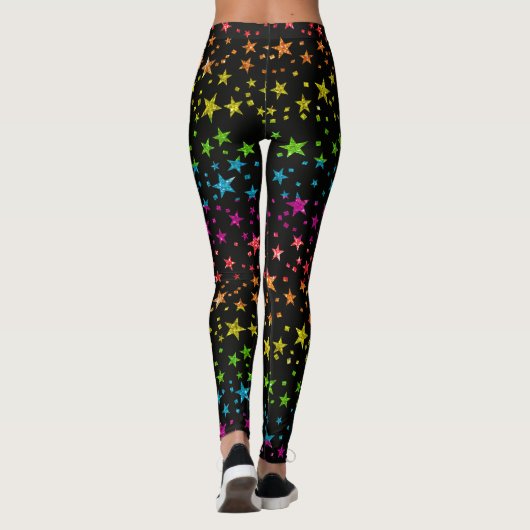 Glitzer Rainbow Star Muster Gay Pride Chic Black Leggings (Rückseite)