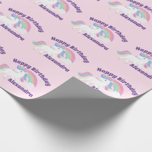 Glitzer Rainbow Unicorn Geburtstag auf Rosa Geschenkpapier